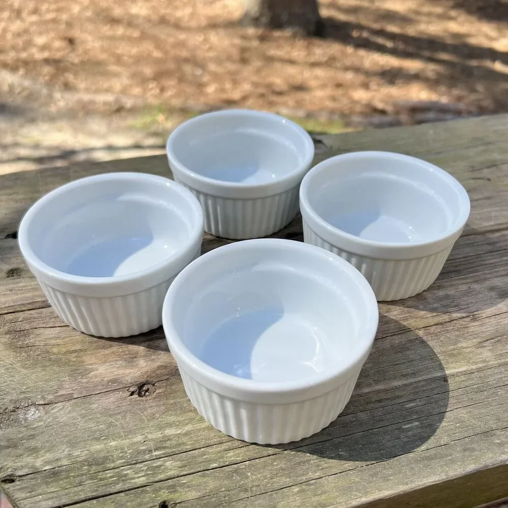 Pier One Ramekins White Ribbed 3 1/2